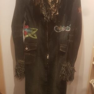 One of a kind handpainted long Jean Coat by Parasu